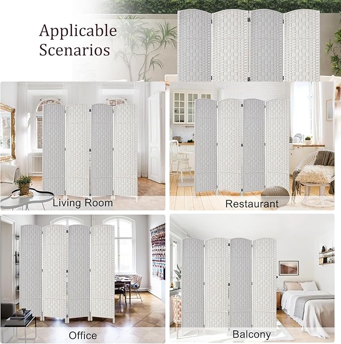 Rose Home Fashion 6 ft Tall Room Divider, Room Dividers and Folding Privacy Screens, 15.7in Privacy Screen 4 Panel Partition Temporary Wall Separation for Private, White