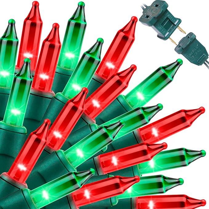 LAMPHOME Super-Bright Extendable Christmas Lights Decoration 100 Lights 19.6ft UL Certified Mini Bulb String Lights for Outdoor Christmas Tree Garden Party Patio Garland Decor (Red+Green)