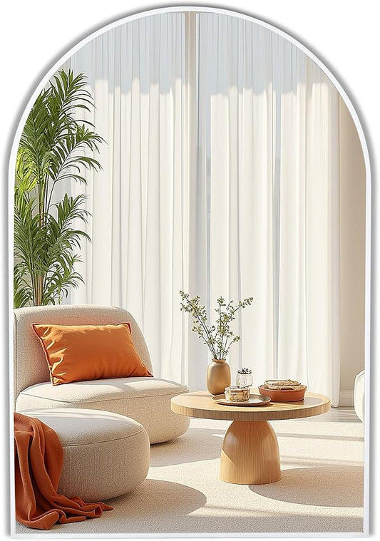 White Arch Bathroom Wall Mirror,24 x 36 Inch Arched Vanity Modern Tempered Glass Mirror for Bedroom,Living Room,Entryway