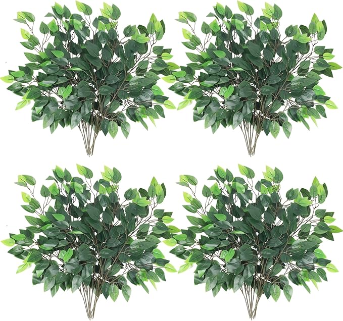 GTIDEA 24PCS Artificial Ficus Leaves Branches Faux Ficus Tree Branches Artificial Greenery Silk Floral Arrangement for Benjamina Tree DIY Wedding Bouquet Summer Wreath Wall Decor (24.04 Inch)
