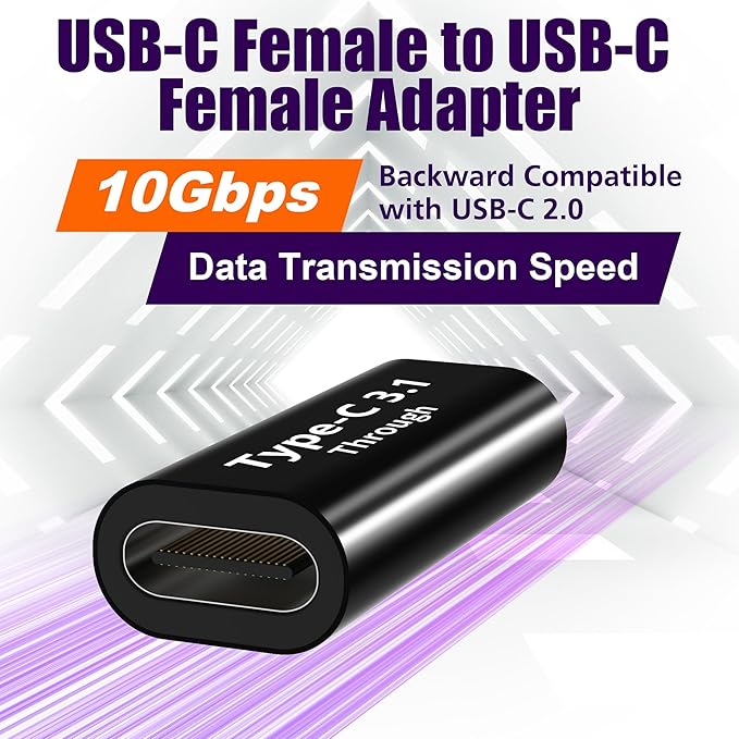 AGVEE 4 Pack USB-C Female to Female Bidirectional Adapter, PD 100W USB 3.2 Gen 2, Type-C USBC 10G Data Coupler Extender Extension Converter Connector, Black