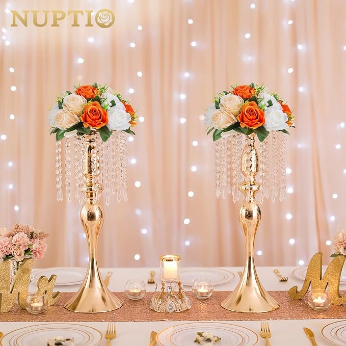 NUPTIO Flower Balls for Wedding Centerpieces: 9.5 Inch Diameter Orange Artificial Flower Ball Arrangement Bouquet Fall Party Table Decor - Fake Rose Autumn Weddings 2 Pcs
