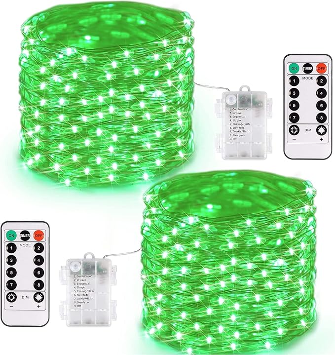 JMEXSUSS 2 Pack Green Fairy Lights Battery Operated, Total 400 LED 132ft Twinkle String Lights with Remote, 8 Modes Christmas Lights for Tree Fireplace Bedroom Indoor Outdoor Halloween Xmas Decor