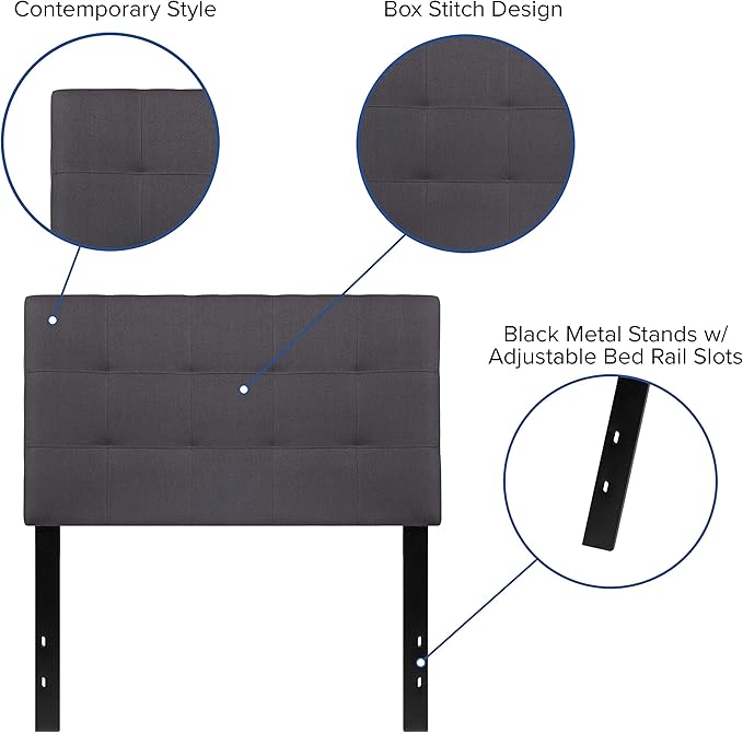 Flash Furniture Bedford Tufted Upholstered Twin Size Headboard in Dark Gray Fabric