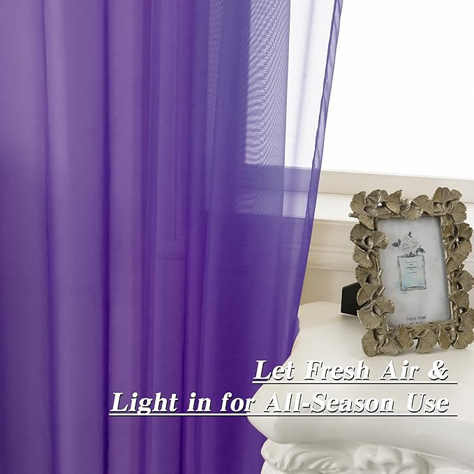 HUTO Purple Sheer Curtains 84 Inches Long Rod Pocket Sheer Drapes for Bedroom Living Room Set of 2 Panels 52 inches Width by 84 inches Length