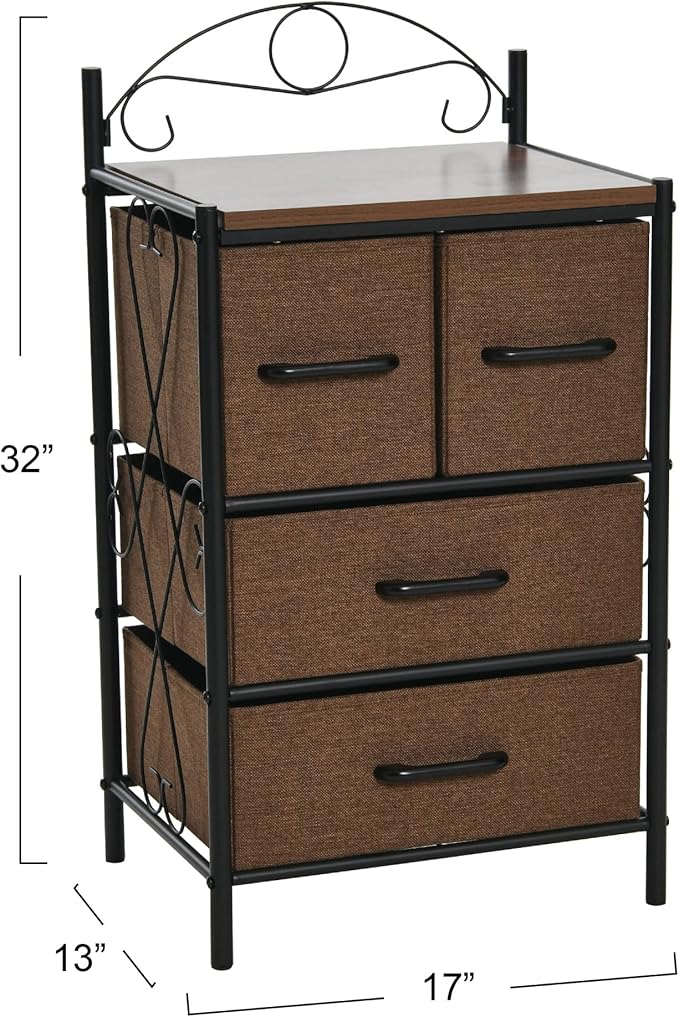 Household Essentials Victorian Style 4-Drawer Storage Organizer Unit, Black and Brown