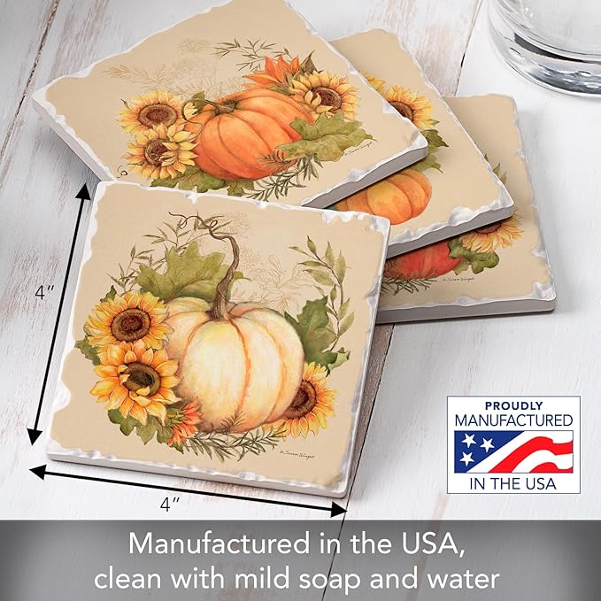 Thirstystone Harvest Field 4 Pack Assorted Tumbled Tile Stone Coasters with Protective Cork Backing 4" Square Manufactured in The USA