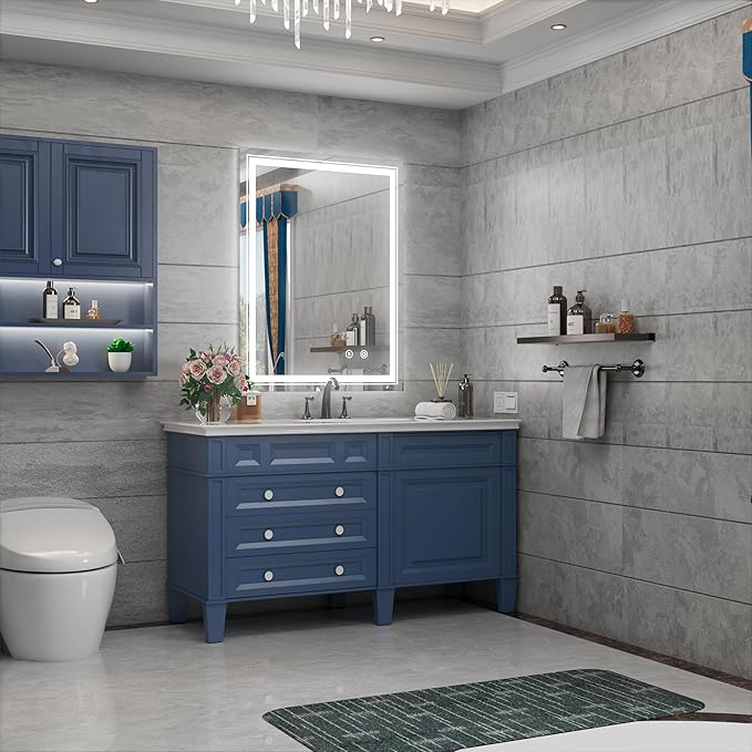 28x36 Inch LED Bathroom Mirror with Lights, Adjustable 3000K/4500K/6000K, Wall Mounted Lighted Bathroom Vanity Mirror, Memory Funtion, Stepless Dimmable, Anti-Fog, Horizontal/Vertical