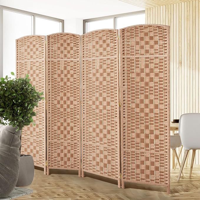 Rose Home Fashion 6 ft Tall Room Divider, Room Dividers and Folding Privacy Screens, 15.7in Privacy Screen 4 Panel Partition Temporary Wall Separation for Private, Natural