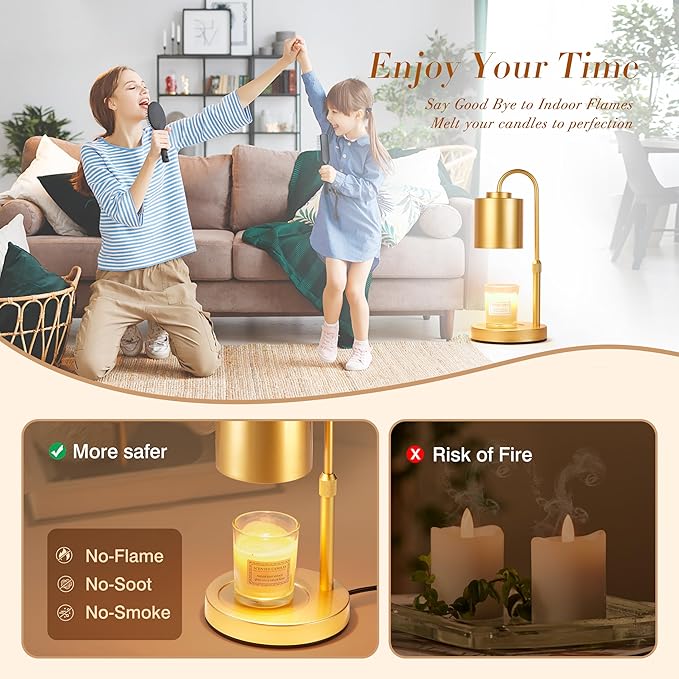 CASTLELIFE Candle Warmer Lamp with Timer & Dimmer, Height Adjustable Electric Wax Melt Warmer for Jar Candles, Gifts for Mom Home Decor, Gold
