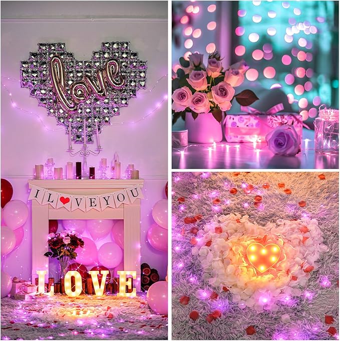 JMEXSUSS 8 Pack 50 LED Christmas Fairy Lights Battery Operated String Lights, 16ft Pink Twinkle Fairy Lights Indoor Outdoor Waterproof for Mason Jars Bedroom Party Wedding Christmas Decorations
