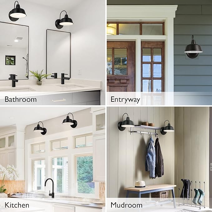 Design House Mason Barn Light Indoor/Outdoor Wall Mount Modern Industrial Farmhouse Wall Light Set for Patio, Garage, Bathroom, Office, Kitchen, 8 inch, Matte Black, 2-Pack, 588855-BLK
