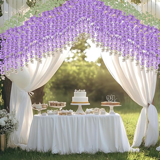 mizii 6Pcs Purple Wisteria Hanging Flowers 48" Silk Wisteria Artificial Flowers Garland Vines Fake Hanging Flowers Decoration for Wedding Flower Wall Backdrop Centerpieces Party Room Decor (Purple)