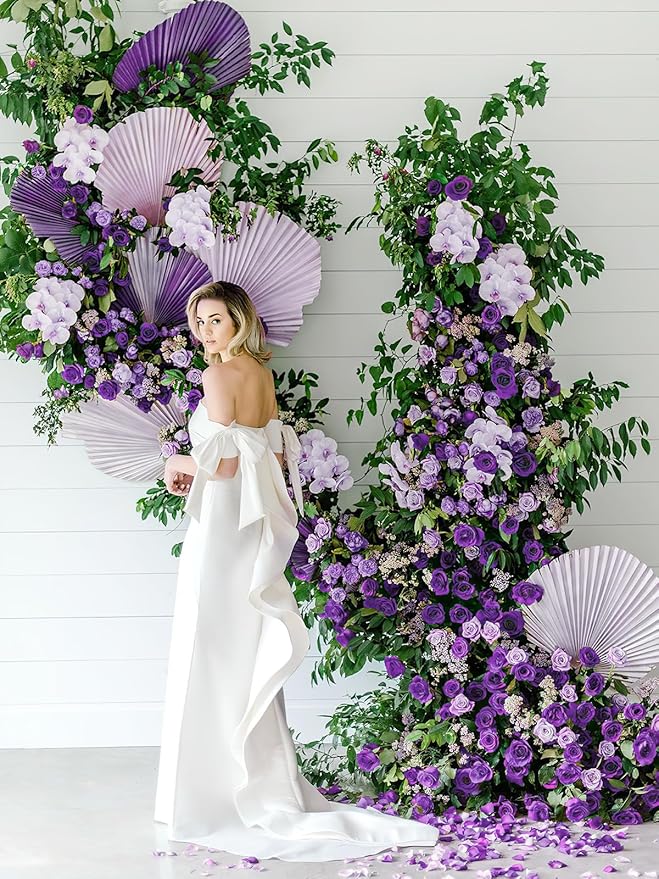 MACTING Purple Artificial Flowers 30PCS Fake Roses with Stem Real Soft Touch Foam Roses DIY Wedding Bouquet Table Centerpieces Party Bridal Shower Home Halloween Decorations