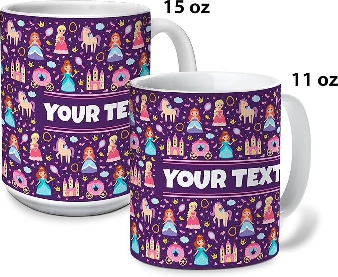Personalized Mug for Kids - Princesses - Custom Name/Text, Ceramic Hot Chocolate/Cocoa/Coffee Cup for Girls, Birthday/Christmas/Holiday Gift - 15 oz, Pink Handle