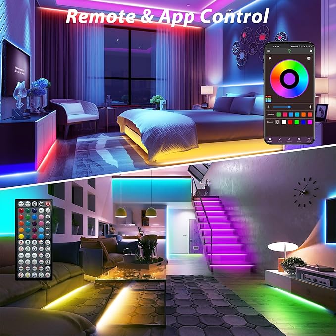 Led Lights for Bedroom 66ft Music Sync Color Changing Led Strip Lights with 60 Key Remote and App Control RGB Led Light Strip for Home Party Room Decoration