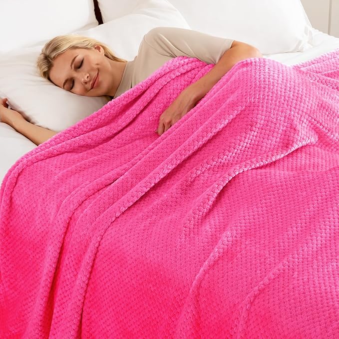 Exclusivo Mezcla Fleece Bed Blanket King Size, Super Soft and Warm Blankets for Couch, Sofa and Bed Waffle Textured, Cozy, Fuzzy and Lightweight (Hot Pink, 90x104 Inches)