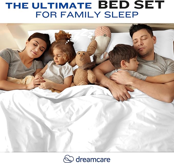 DREAMCARE Full Size Sheets – 4 pcs Cooling Sheets – up to 21” Deep Full Sheet Set – Hotel Luxury Sheets & Pillowcases – Superior Softness 100% Fine Microfiber with Side Pocket – White