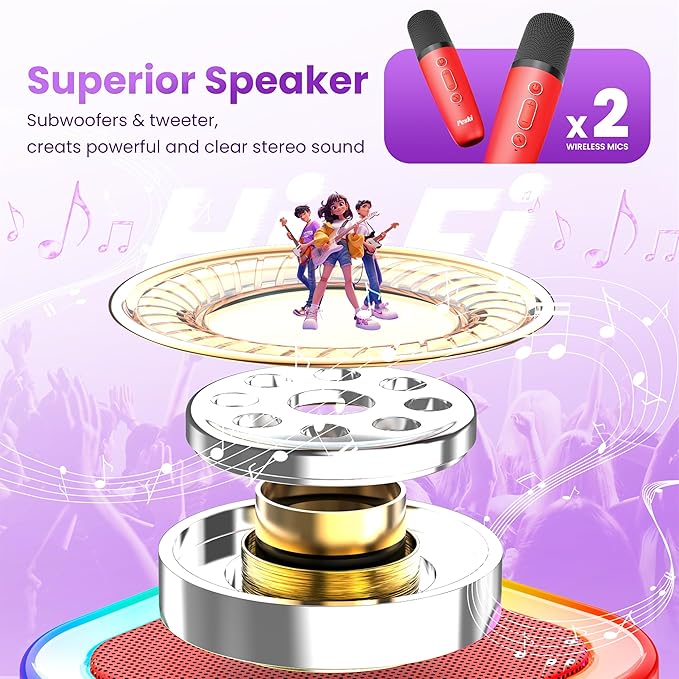 Mini Karaoke Machine for Kids Adults, Portable Karaoke Microphone Singing Speaker Bluetooth Karaoke Player with 2 Wireless Mic, Birthday Gifts for Girls Boys 4-12 Year Old, Family Home Party(Red)