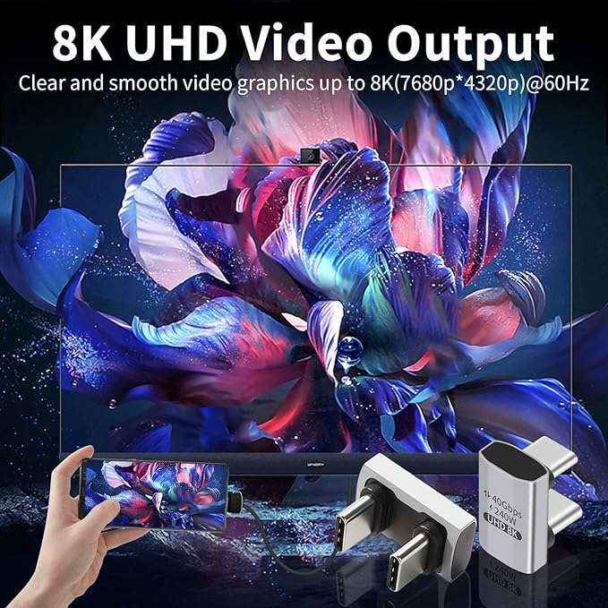 Duttek 240W USB C 180 Degree Adapter (40Gbps Data, 8K@60Hz Video) U Shape Type C Male to Male Adapter, USB C Angle for Thunderbolt 4/3, Switch, Laptop, Tablet, iPhone 16 15 2Pack