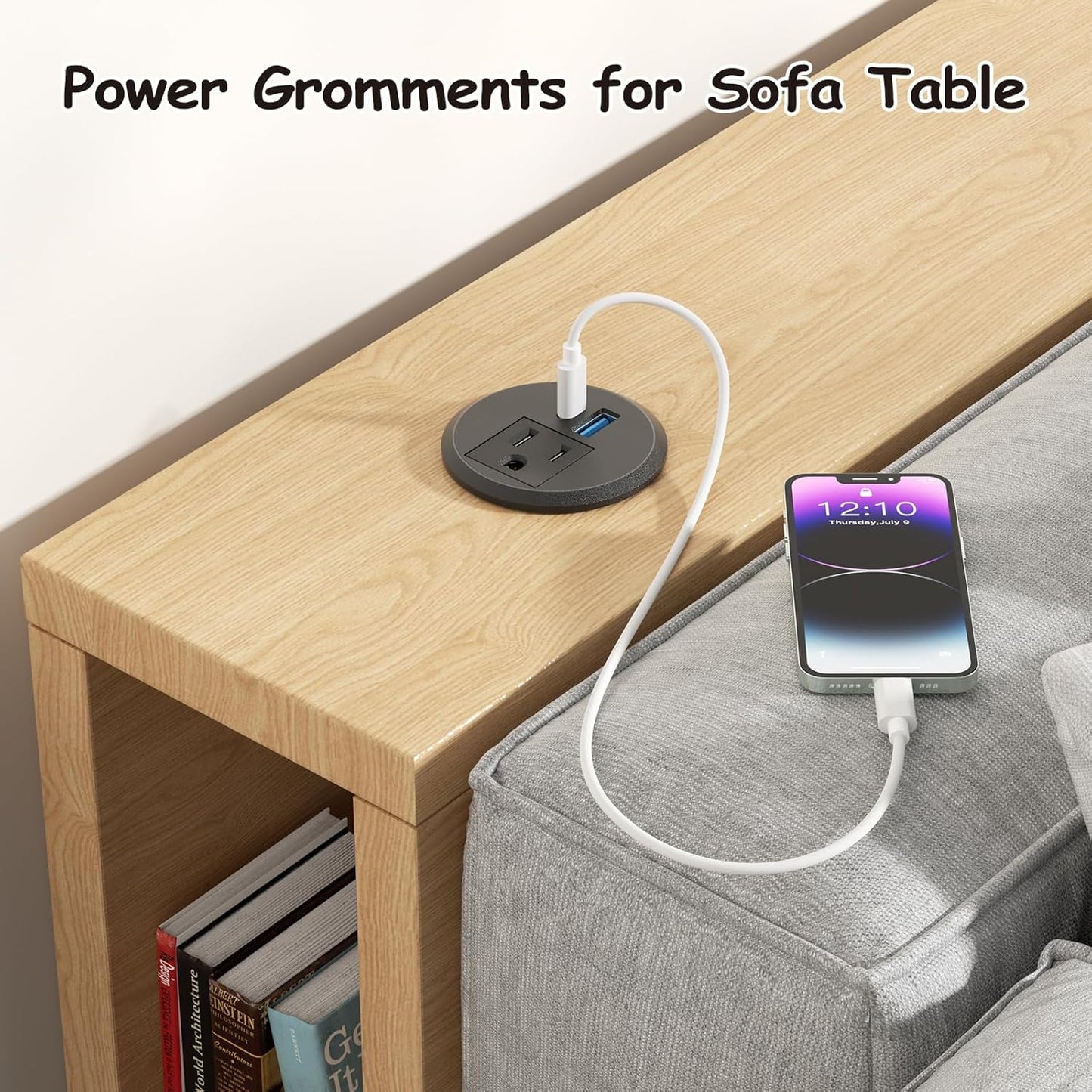 XBA 2inch Desktop Power Grommet - Recessed Power Strip with PD 20W USB C and AC Outlet