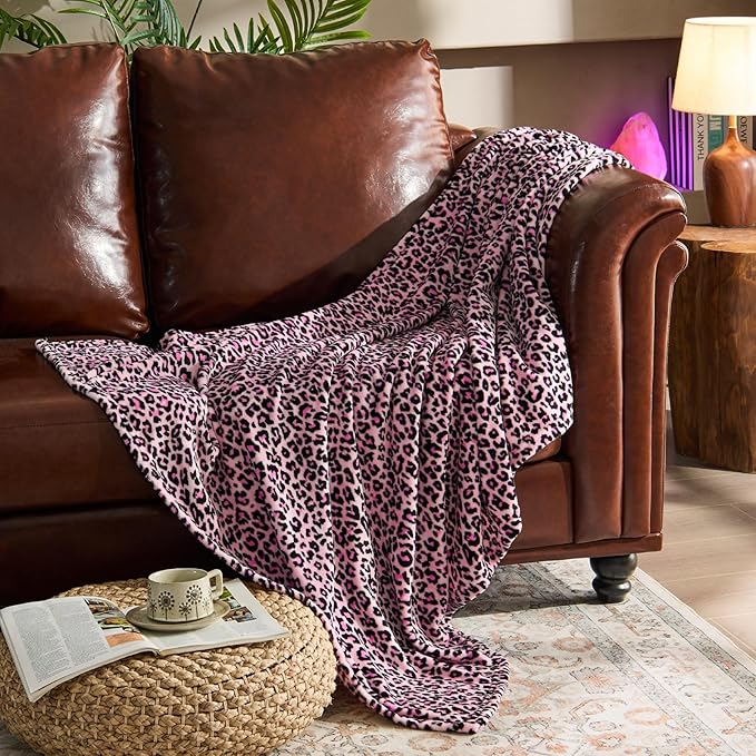 BEDELITE Pink Leopard Twin Size Blanket – Soft & Cozy Cheetah Blanket for Couch, Bed & Sofa, Lightweight Fleece Animal Print Decor, 60"x 80", Pink