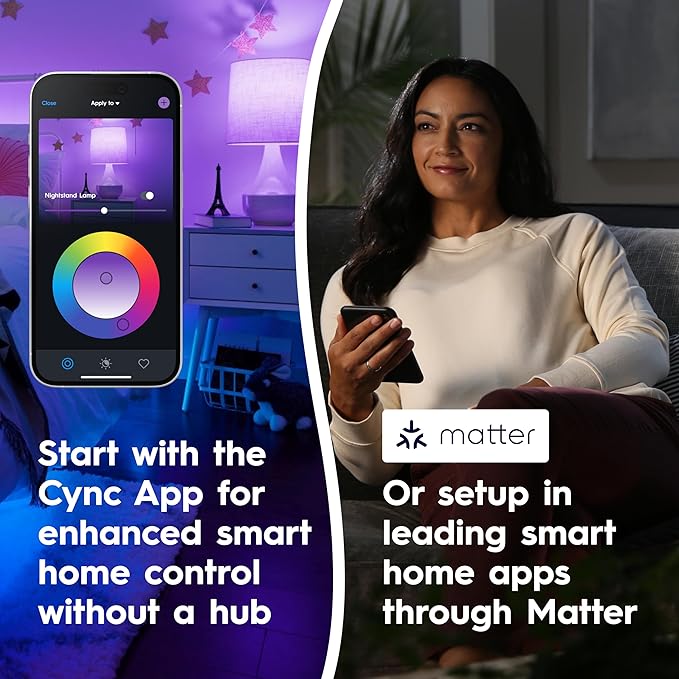 GE Cync A19 LED Smart Light Bulbs, Room Decor Aesthetic Bluetooth and WiFi Color Changing Lights, LED Indoor Light Bulb, Compatible with Alexa and Google (2 Pack)