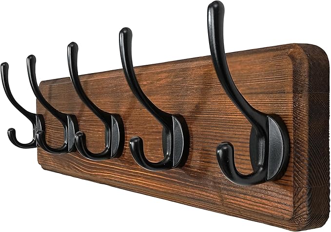 WEBI Coat Rack Wall Mount,Coat Hooks Wall Mounted,16" Hole to Hole,Coat Hanger Wall,Hook Rack Rail,5 Hooks for Hanging Jacket,Clothes,Hats,Rustic Brown