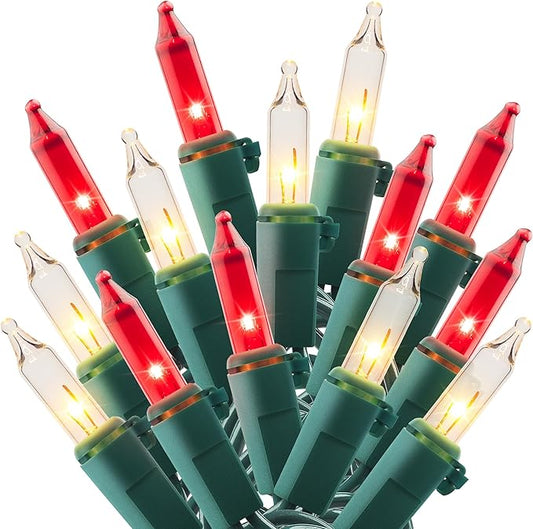 woohaha Mini Christmas Lights,2 Pack 13ft String Lights, 120V UL Plug Extendable Xmas Tree Lights for Christmas,Patio,Home,Party,Holiday,Garden,Indoor/Outdoor Decor(50 Count red Clear)