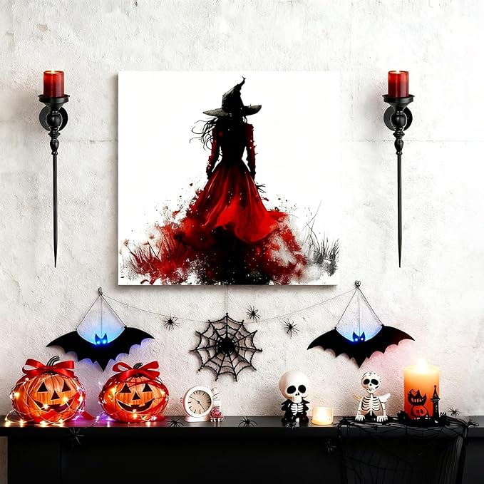Black Wall Candle Holder Decor - 24.4 Inch Long Metal Gothic Wall Art Decor for Halloween Bedroom Living Room - Candle Sconces Set of 2 for Porch Hallway Entryway Beside TV