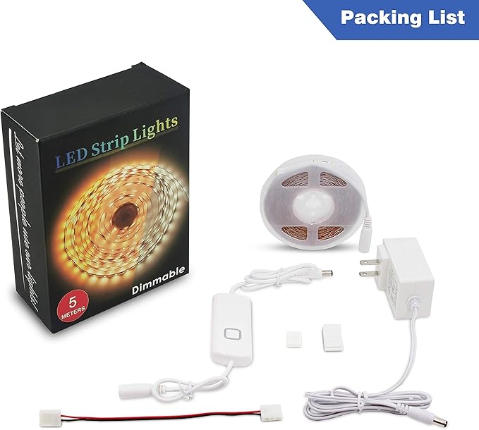 MYPLUS Under Cabinet Led Lighting, 16.4ft LED Strip Lights Kit with Dimmer Control for Kitchen, Cabinet, Shelf, Counter, Bedroom and Décor, Warm White 3000K, 1050LM
