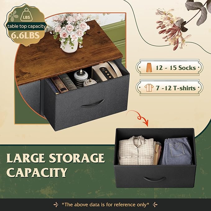 WLIVE Tall Fabric Dresser with 8 Drawers, Storage Tower with Fabric Bins, Double Dressers, Chest of Drawers for Closet, Bedroom, Living Room, Hallway, Dorm, Black and Rustic Brown