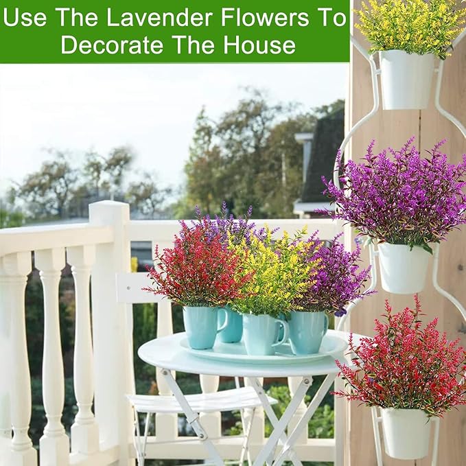 20 Bundles Artificial Lavender Flowers for Outdoors Summer Decor, UV Resistant Fake Flowers Plastic Faux Plants Wedding Kitchen Office Table Centerpieces Home Porch Yards Cemetery Decor(Mix Colors)