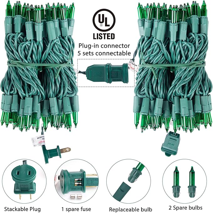 Minetom St. Patrick's Day Mini String Lights, 100 Count 27 Feet Detachable Incandescent Bulb Waterproof Green Fairy Lights Plug in for Indoor Outdoor Party Patio Christmas Decoration, Green Wire