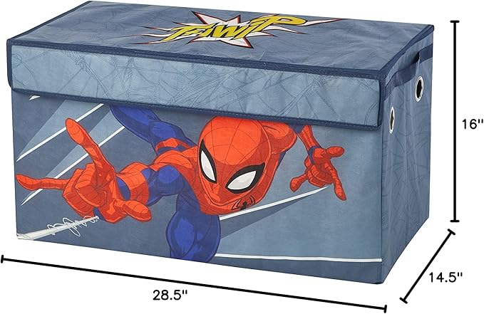 Idea Nuova Marvel Spiderman Toy Storage Trunk for Kids,Collapsible Organizer with Soft Lid, Durable Fabric, 28.5x14.5x16, Blue Chest for Bedroom & Playroom