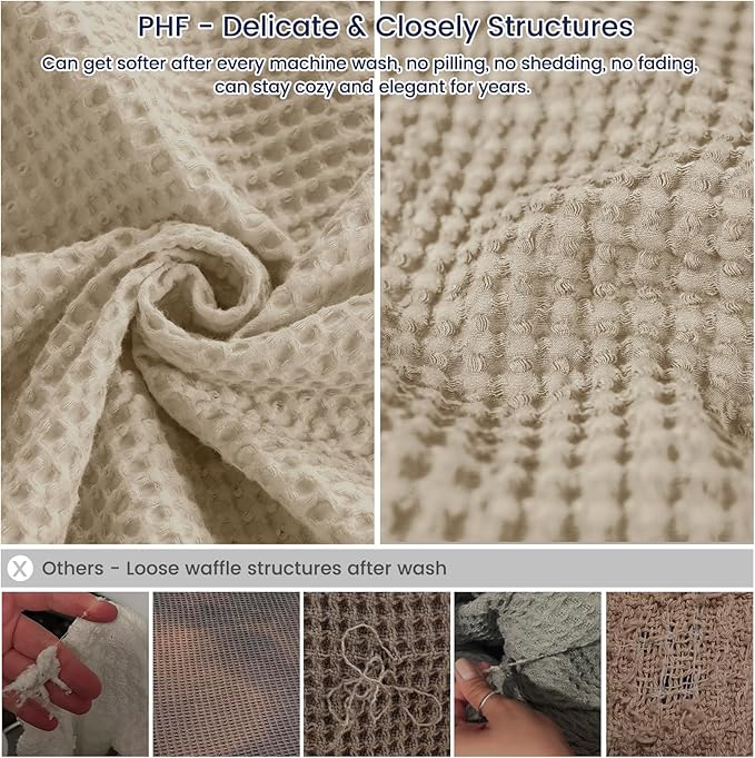 PHF 100% Cotton Waffle Weave Throw Blanket，Pre-Washed Snag Proof Lightweight Breathable Moisture-Wicking for Layering in Cold Weather for Couch Bed,Machine Washable,Home Decor Gift-Khaki/Simply Taupe