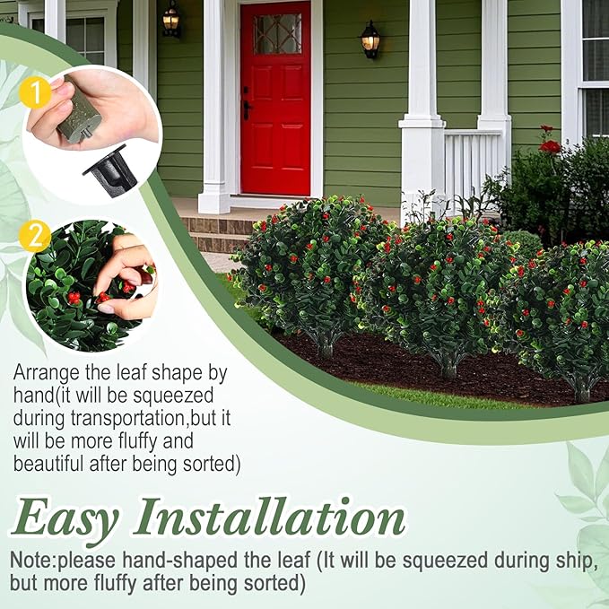 XunYee 4 Pcs 20" Artificial Topiary Ball Trees, Outdoor Artificial Shrubs Faux Bushes UV Resistance Greenery Fake Plants Tree with Ground Spike for Garden Porch Patio Indoor Decoration (Red Berries)