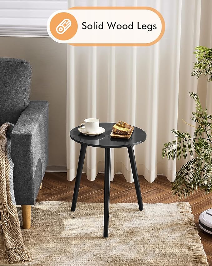 Apicizon Black Round Side Table, Black End Table Bedside Table Nursery with Wood Legs, Nightstand for Living Room, Bedroom, 16.5 x 20.5 Inches