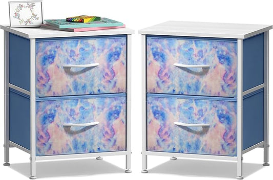 Sorbus Nightstand with 2 Drawers - Kids Bedside Furniture End Table Night Stand - Steel Frame, Wood Top & Easy Pull Fabric Bins - Dresser & Chest for Home, Bedroom Accessories, Office & Dorm (2 Pack)