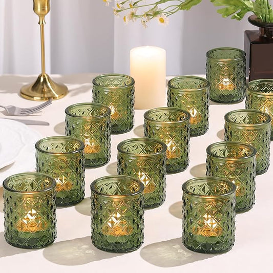 20 Pcs Votive Candle Holders, Green Glass Candle Holder for Wedding Table Centerpiece, Tea Lights Candle Holders for Christmas Decor, Party and Fireplace Home Ornaments Wedding Party Indoor Decor