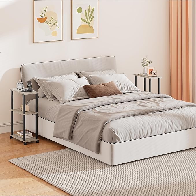 TUTOTAK Small Side Table, Narrow End Table, Bedside Table, Set of 2, Couch Side Table with Wheels for Living Room or Bedroom, Greige TB01BG0612