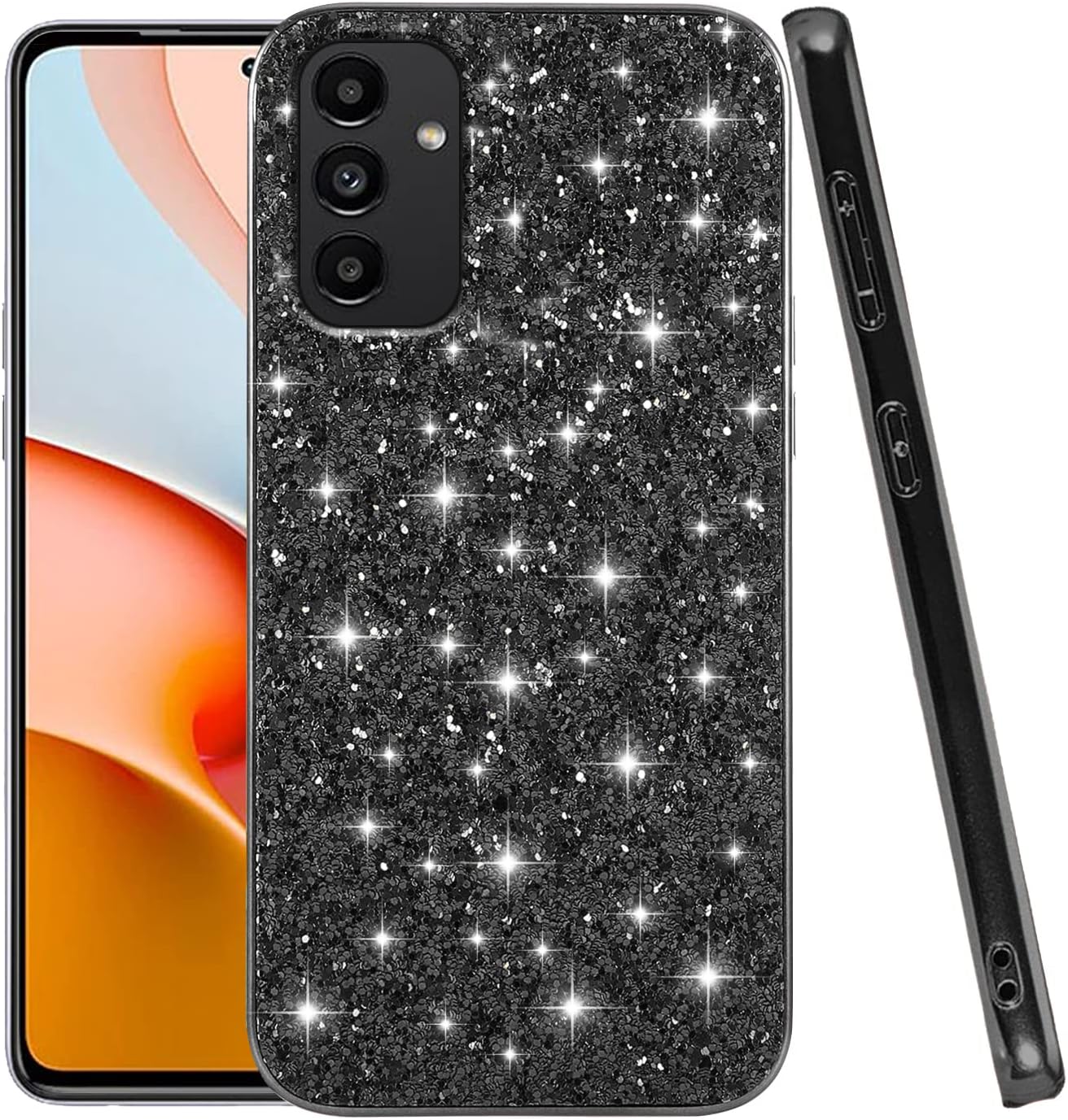 Samsung A15 Case, Glitter Shockproof Cover, Bling Sparkly TPU and PC Silicone Thin Protective for Women Girls, Black