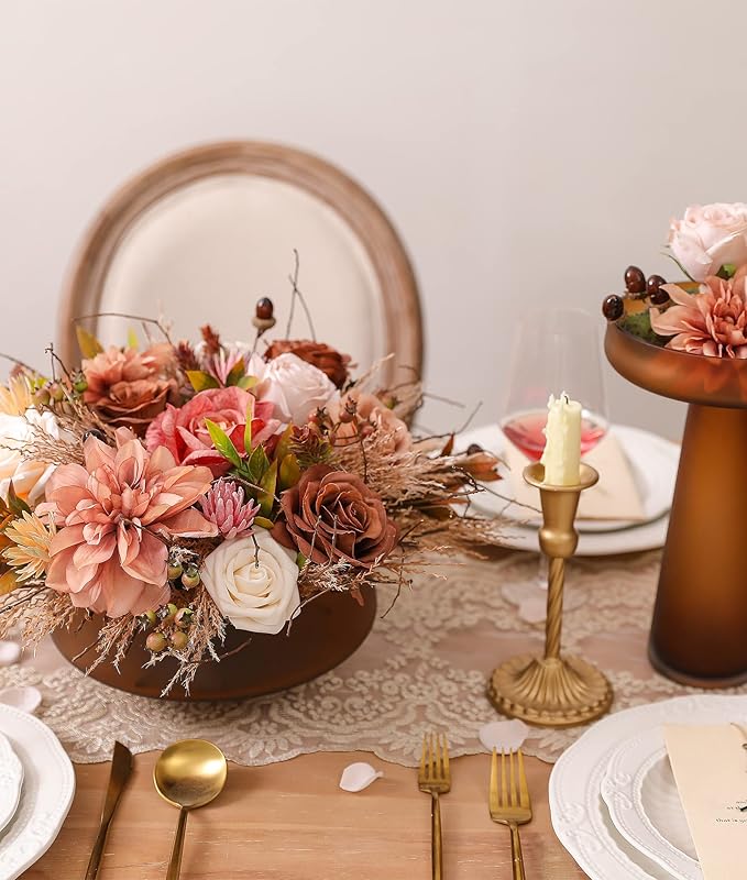 Artificial Flowers Combo Silk Mix Fake Flowers Leaf for DIY Wedding Bouquets Floral Centerpieces for Tables and Chairs Party Baby Shower Home Decorations(Coffee)