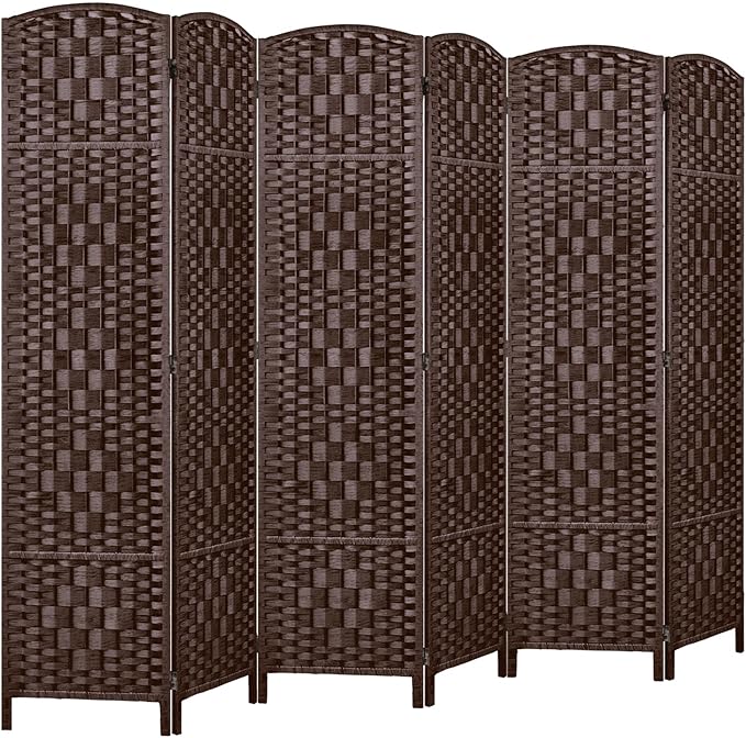 Rose Home Fashion Room Divider, 6 ft Tall Room Dividers and Folding Privacy Screens, 16in Privacy Screen 6 Panel Brown Space Temporary Wall Foldable Partition Separation