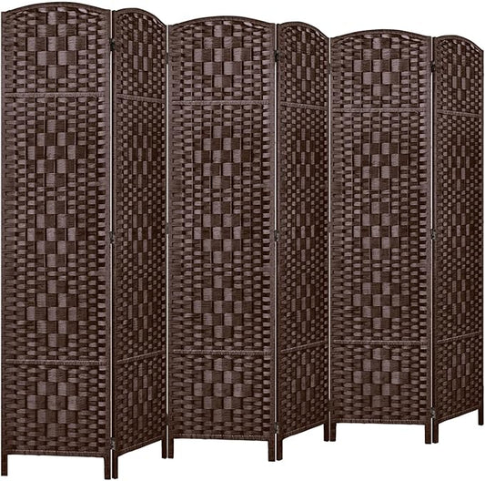 Rose Home Fashion Room Divider, 6 ft Tall Room Dividers and Folding Privacy Screens, 16in Privacy Screen 6 Panel Brown Space Temporary Wall Foldable Partition Separation