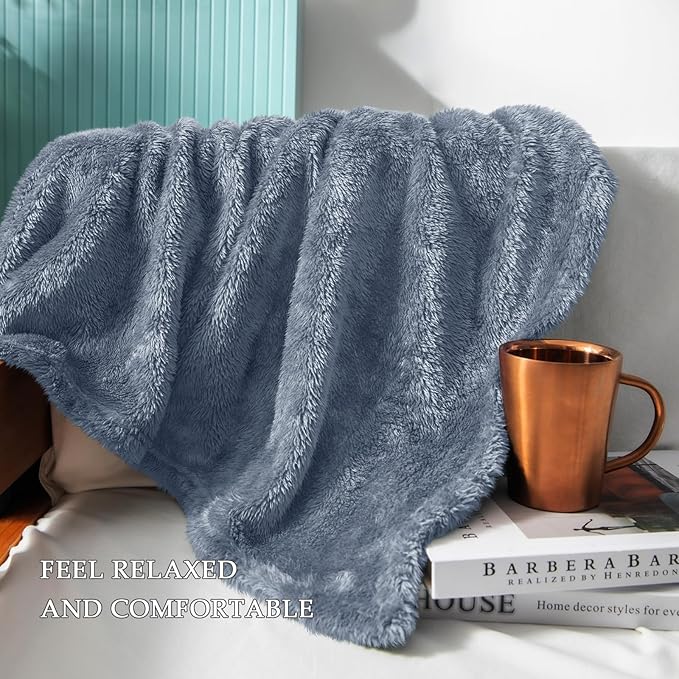 Exclusivo Mezcla Plush Fuzzy Fleece Throw Blanket Extra Large, Super Soft, Fluffy and Warm Blankets for Couch, Bed, Suitable for All Seasons (50x70 Inches, Stone Blue)
