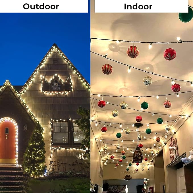 Holiday Essence Christmas LED Lights 100 Cool White String Lights for Indoor and Outdoor Decorative Use, Holiday and Tree Decor, Patio Hanging Lighting Decorations, Green Wire, 26.9 Ft, UL Certified