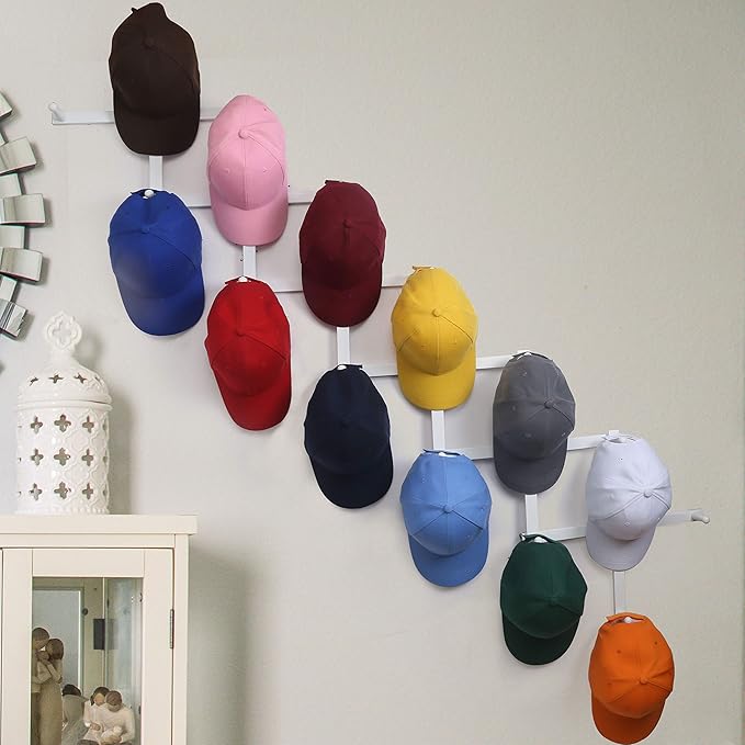SKOLOO Hat Rack for Wall with 17 Hooks, Solid Wooden, Modern, Expandable Coat Rack Wall Mount for Coats, Hats, Bags, Baseball Caps, White