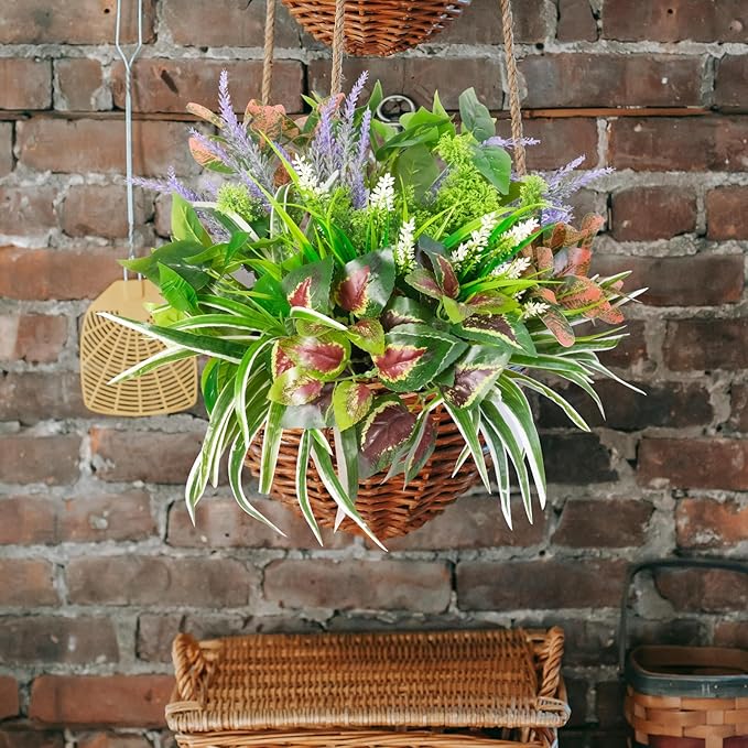 18PCS Outdoor Artificial Plants UV Resistant, Tropical Fake Flower Bushes, Mixed Faux Outdoor Greenery for Outside Planter Box, Porch, Balcony, Garden or Indoor Décor