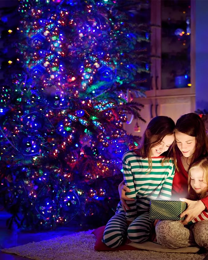 Blingstar Christmas Lights Multicolor 66 Ft 200 LED String Lights 30V Plug in Connectable Twinkle Lights 8 Modes Bright Green Wire Decorative Lights for Indoor Outdoor Xmas Tree Bedroom Holiday Party